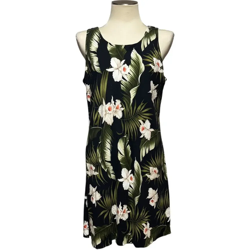 Paradise Bay Made in Hawaii Sleeveless Shift Dress Black Tropical XL